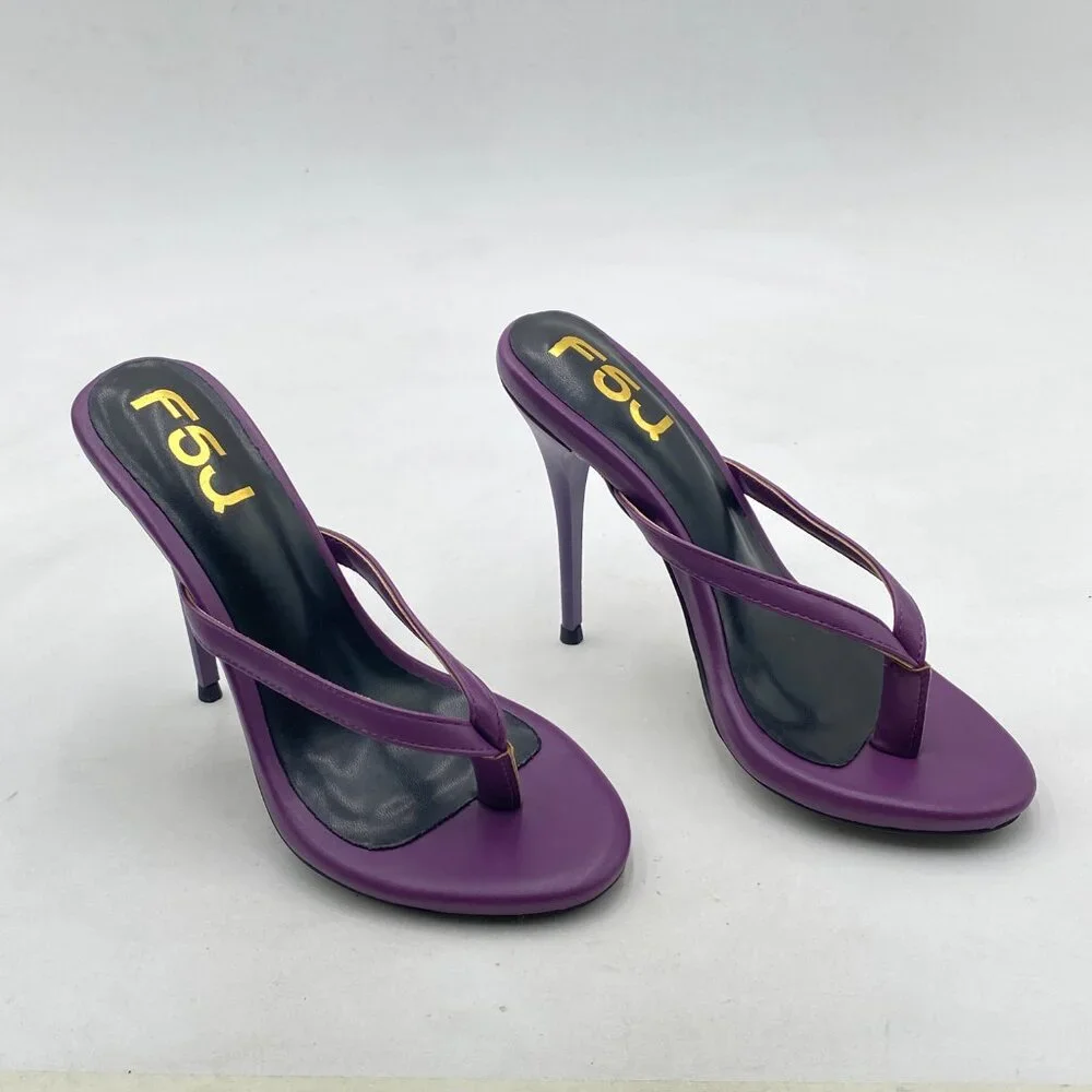 FSJ Purple Thong Flip Flops Stiletto High Heels Slip On Almond Toe Casual Sandal